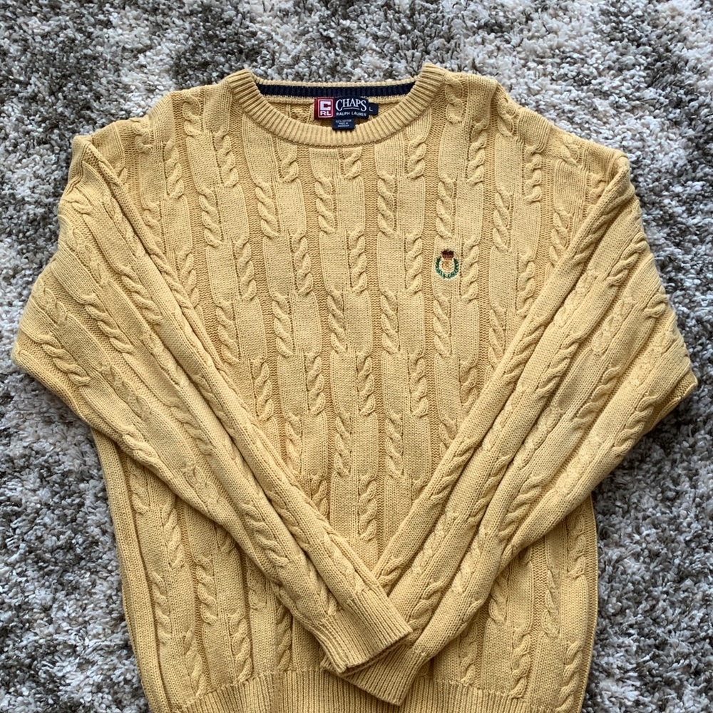 Chaps Men's Mustard Cable Knit Crewneck Sweater